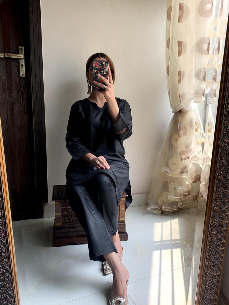 Women's Cotton Lawn Shirt & Trouser Set Black