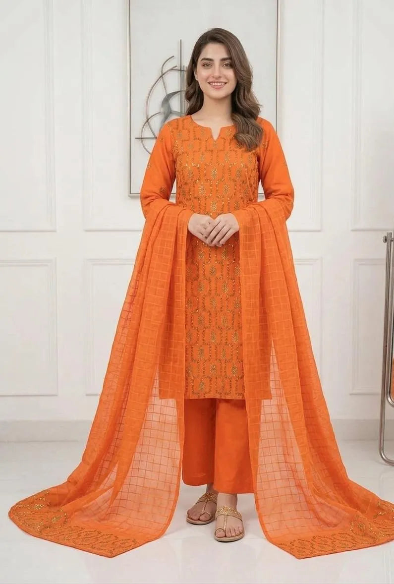 Orange Embroidered Kurta Pajama