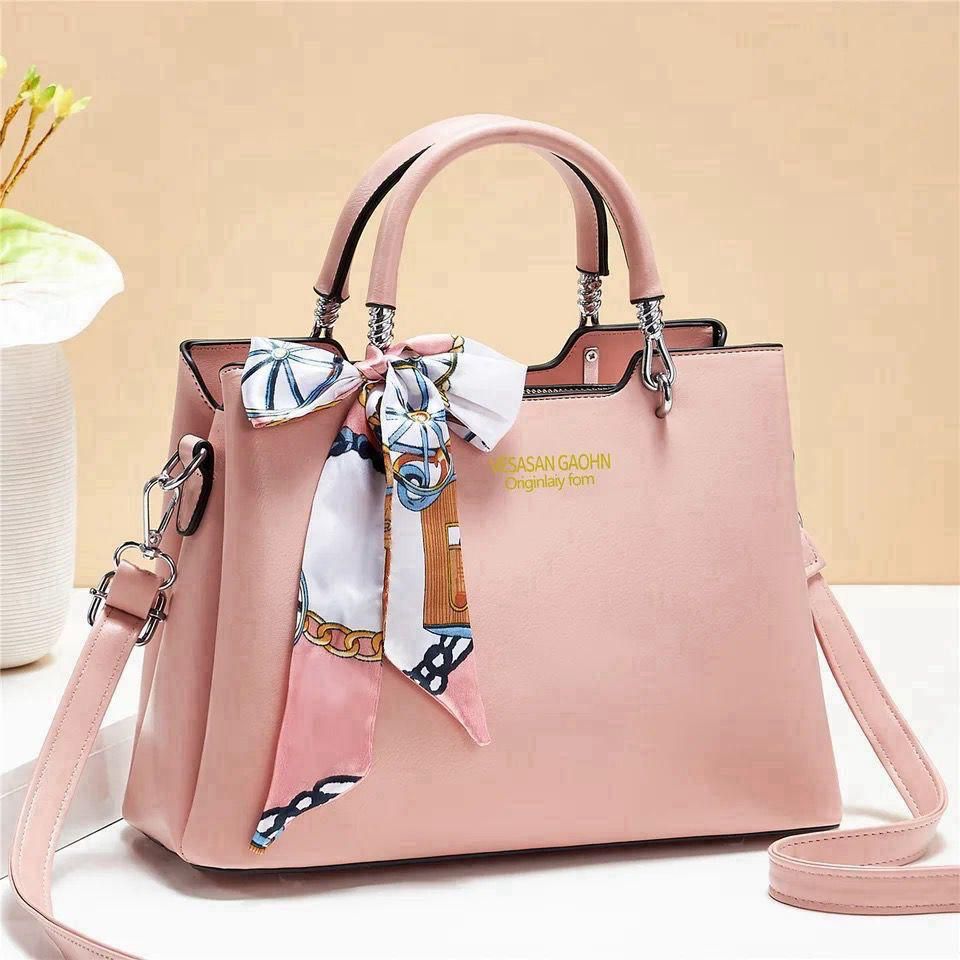 1Pc Vesasan Gaohn Faux Leather Handbag With Decorative Scarf Elegant Design (H)