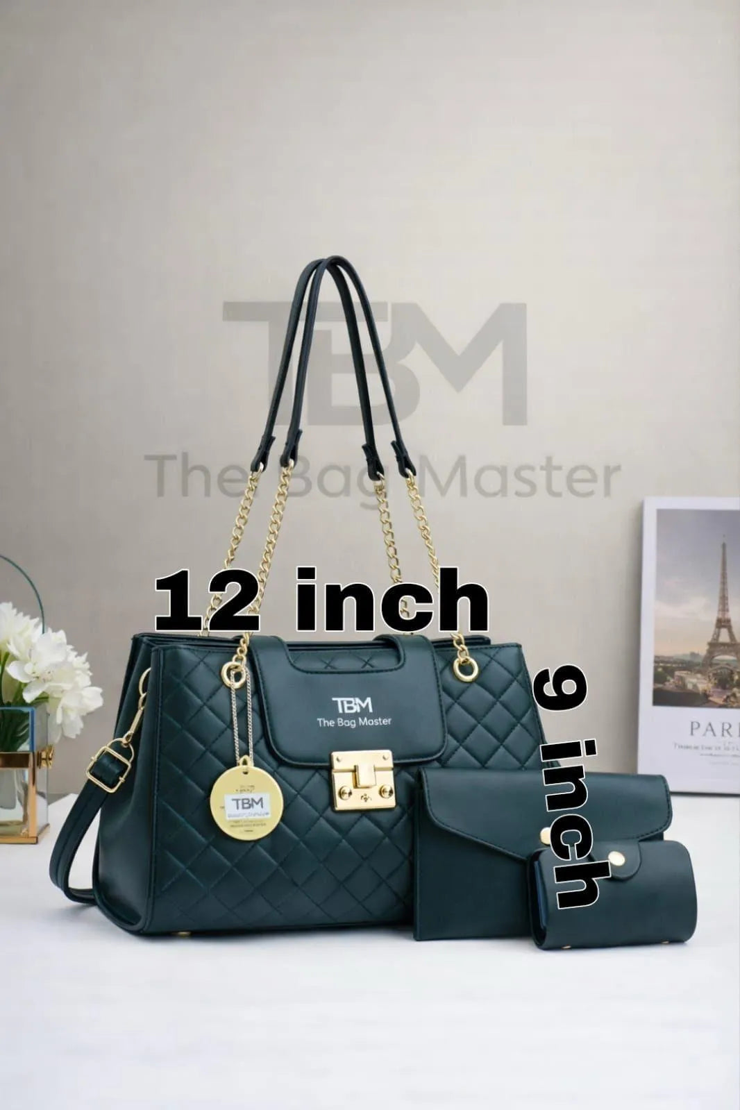 Elegant Quilted 3-Piece Handbag Set for Girls Black Rexine