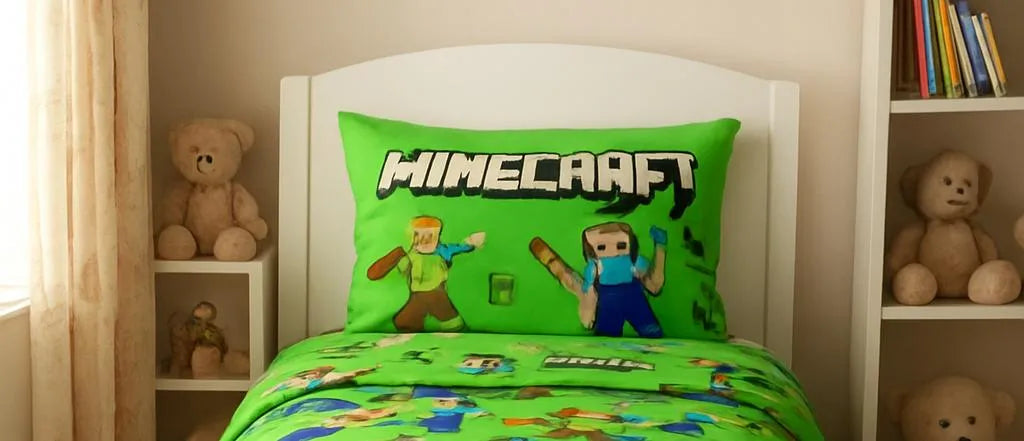 Minecraft Kids Bedsheet Set Green Single Bed Cotton