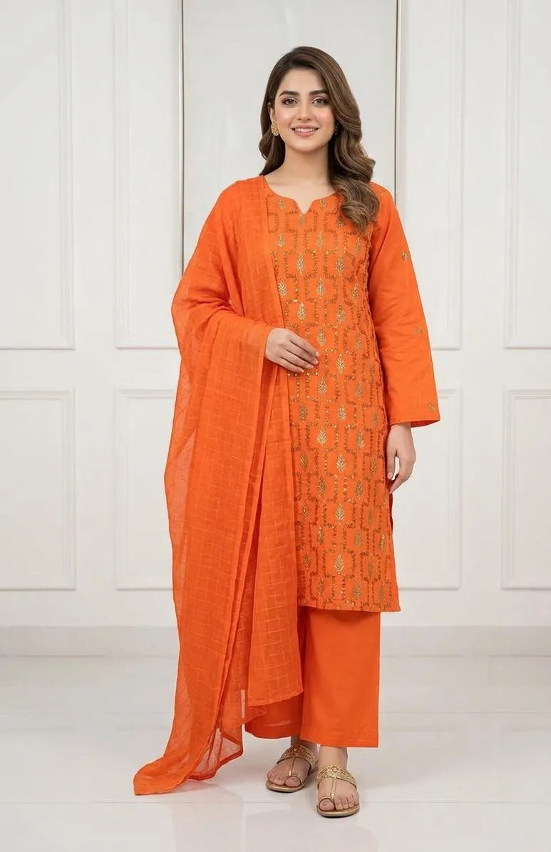 Orange Embroidered Kurta Pajama