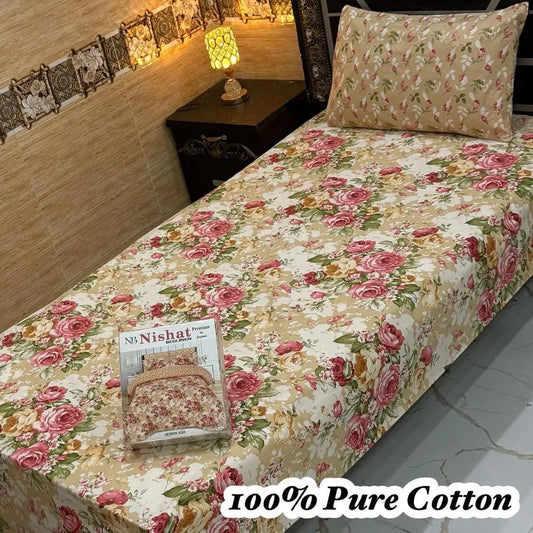 Vibrant 4 Pcs 100% Pure Cotton Printed Single Bedsheet