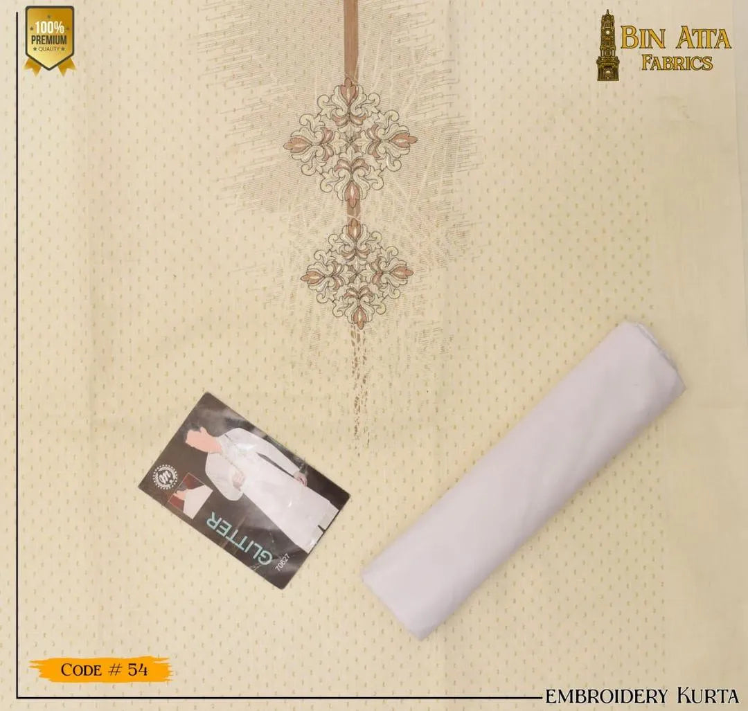 Men's Off White Embroidered Cotton Suit Summer Eid Party Wear