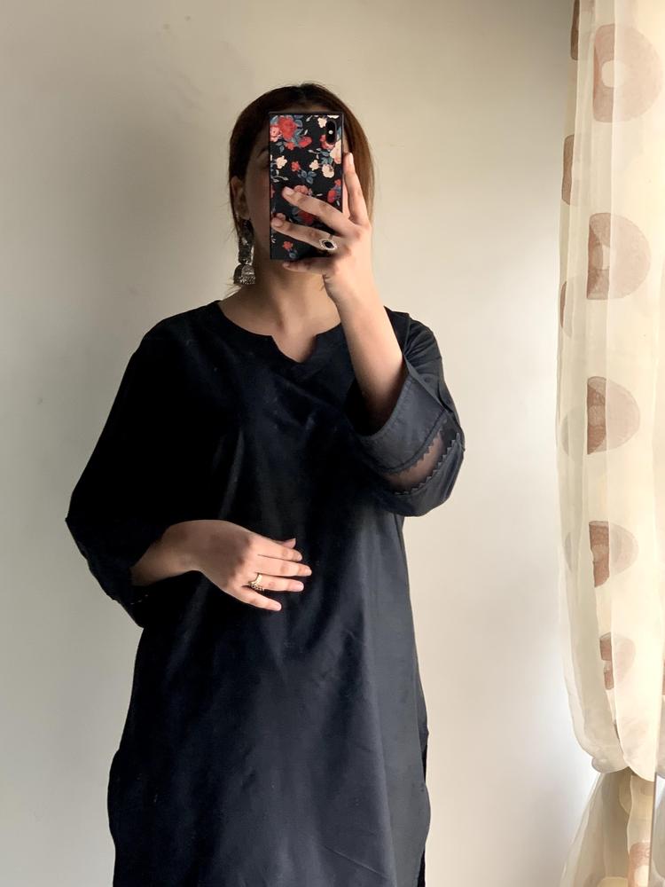 Women's Cotton Lawn Shirt & Trouser Set Black
