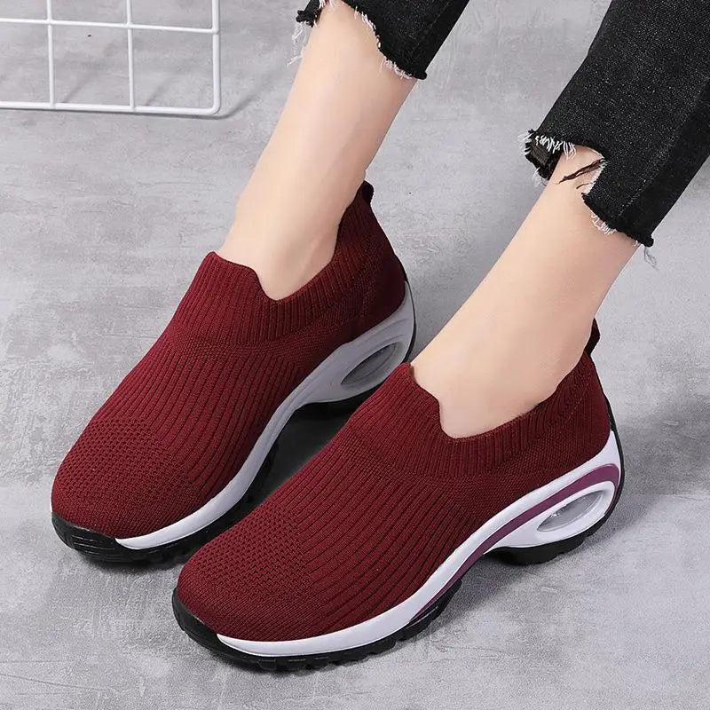 Women Red Slip-On Sneakers Air Cushion
