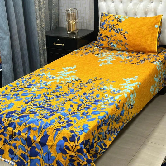 Crystal Cotton Printed Single Bedsheet Yellow 2 Pcs