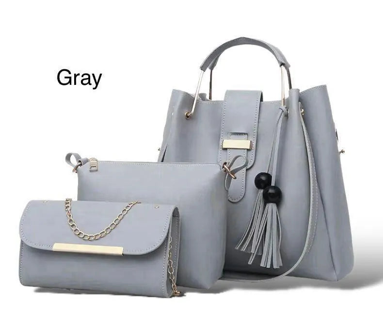 Blue 3-Piece Rexine Handbag Set for Girls