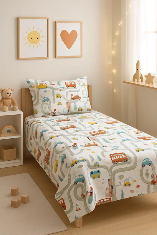 Printed Cotton Single Bedsheet Set 2 Pcs White