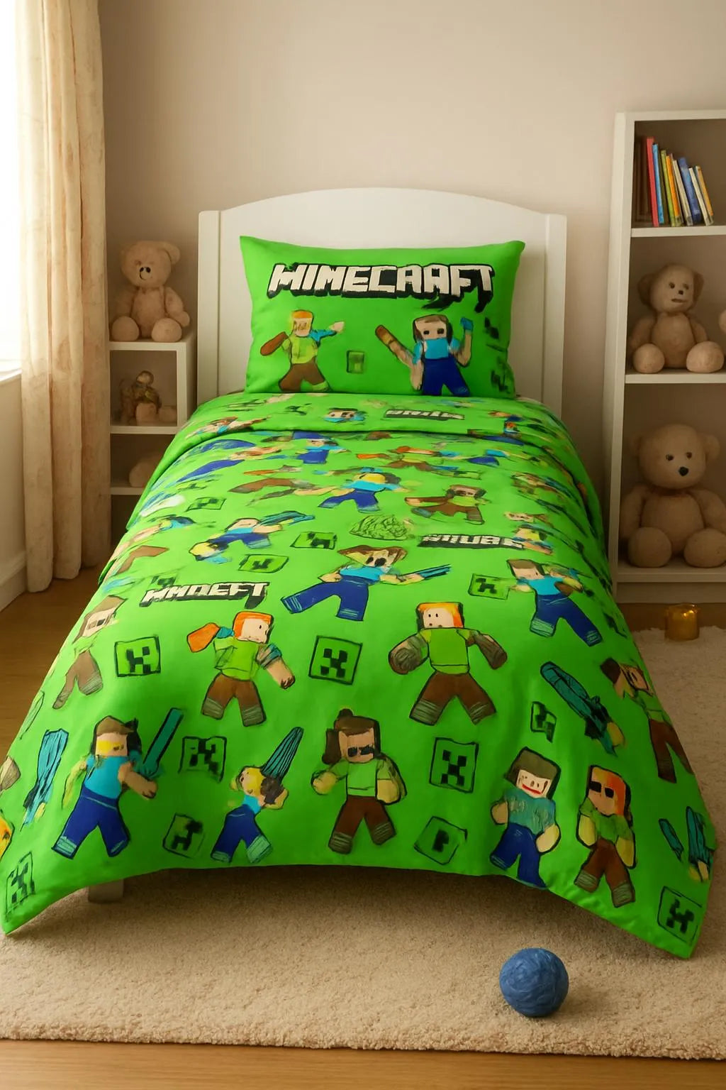 Minecraft Kids Bedsheet Set Green Single Bed Cotton
