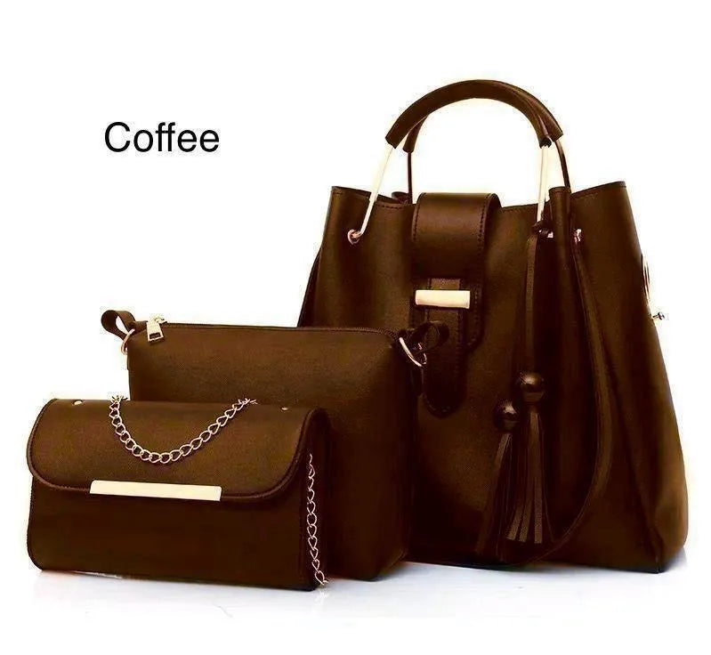 Blue 3-Piece Rexine Handbag Set for Girls
