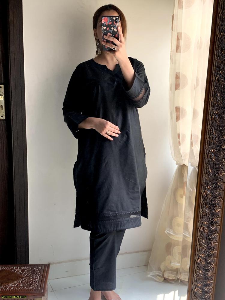 Women's Cotton Lawn Shirt & Trouser Set Black