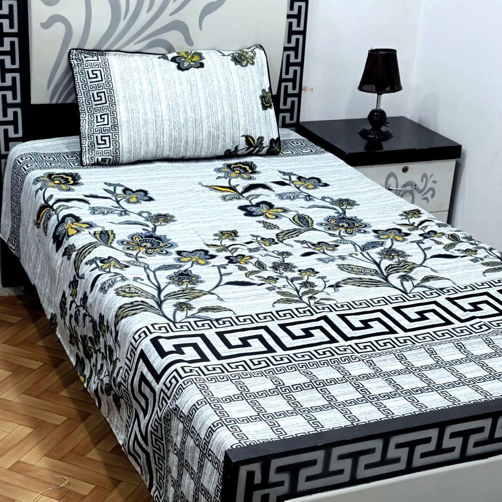 Cotton Printed Single Bedsheet Grey 2 Pcs Set