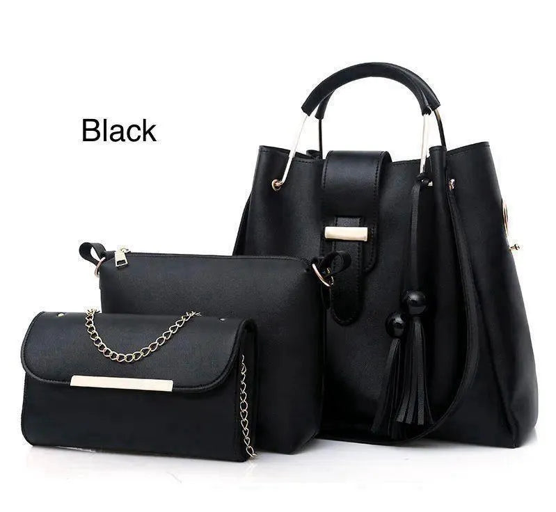 Blue 3-Piece Rexine Handbag Set for Girls