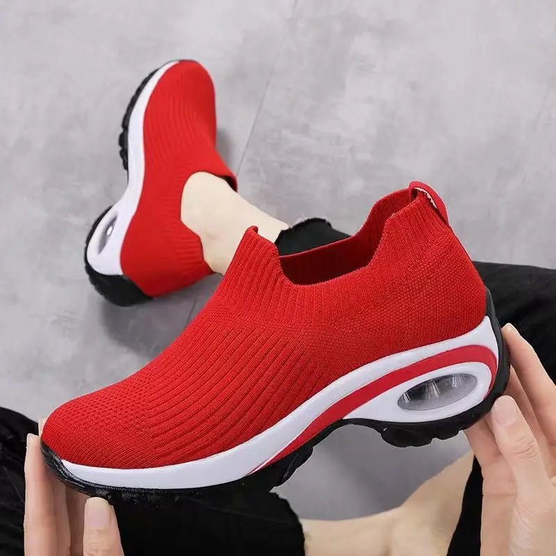 Women Red Slip-On Sneakers Air Cushion