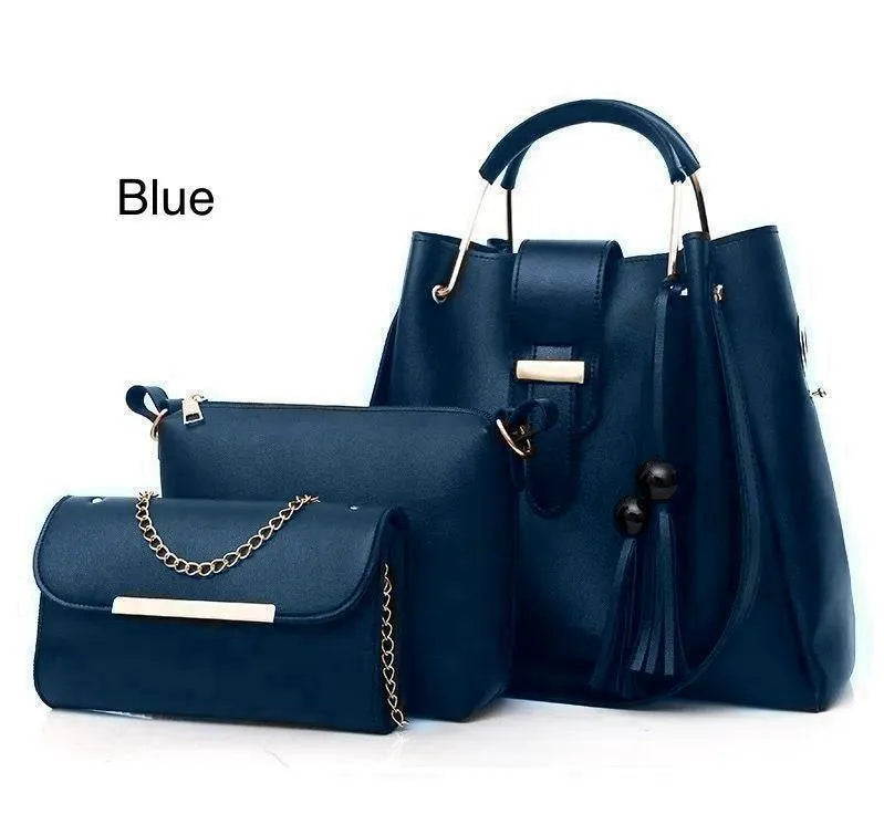 Blue 3-Piece Rexine Handbag Set for Girls