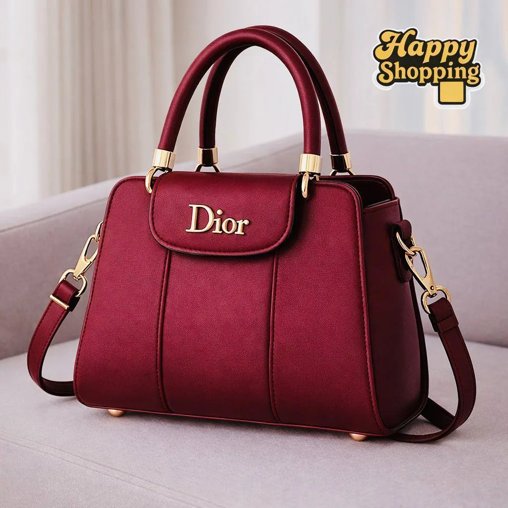 Maroon Leather Women's Hand Bag with Top Handle and Shoulder Strap