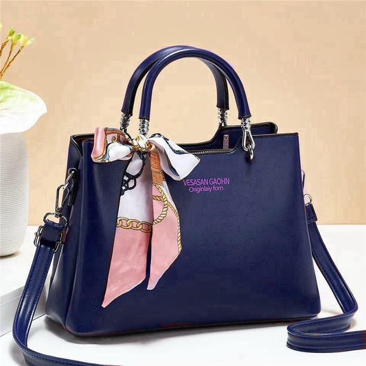 1Pc Vesasan Gaohn Faux Leather Handbag With Decorative Scarf Elegant Design (H)