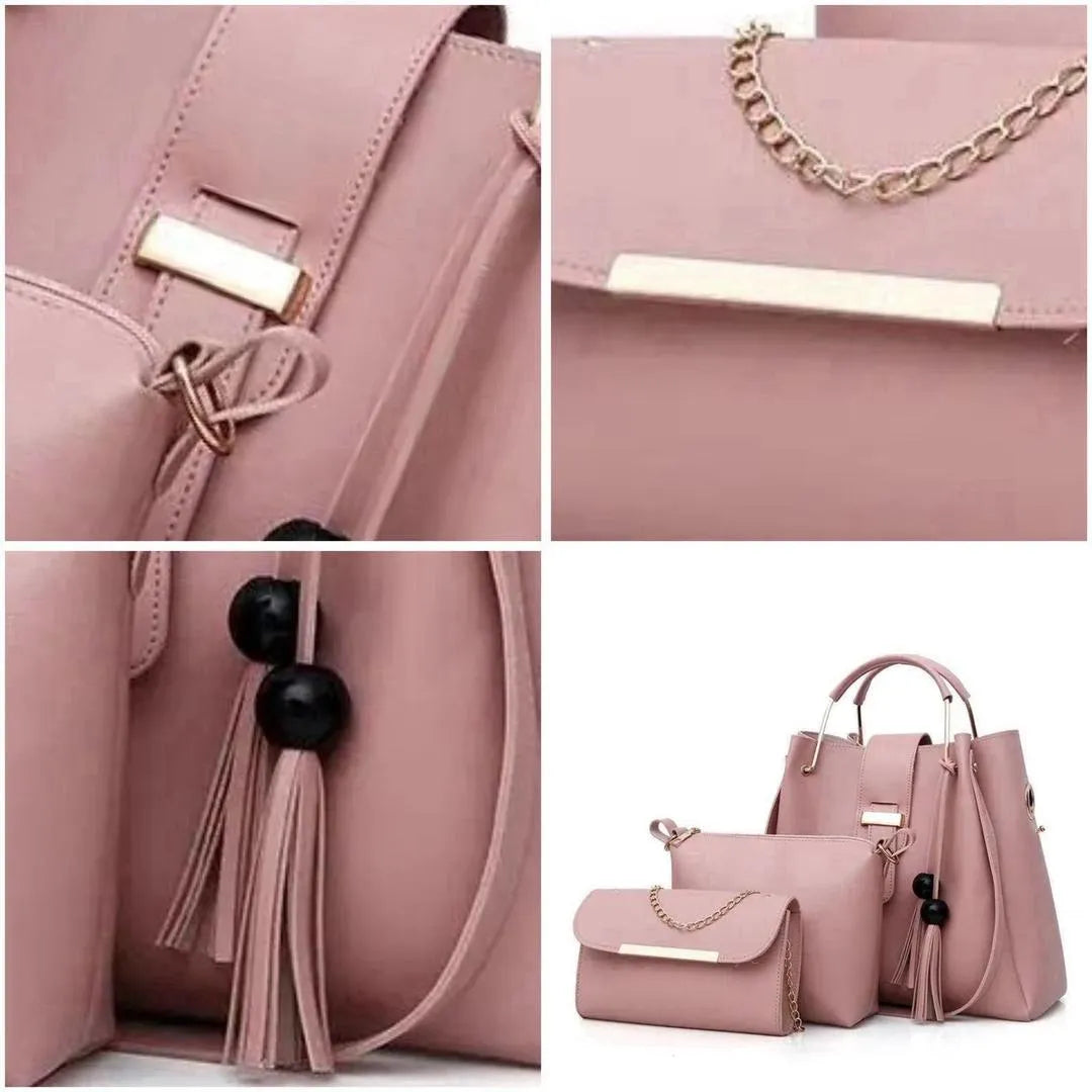 Blue 3-Piece Rexine Handbag Set for Girls