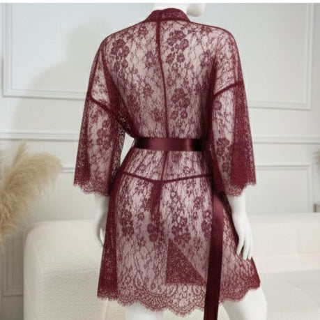 3 Piece Net Gown Set with Bra & Panty | Soft Lace Robe Lingerie | Free Size (fit upto 38 chest) (H)