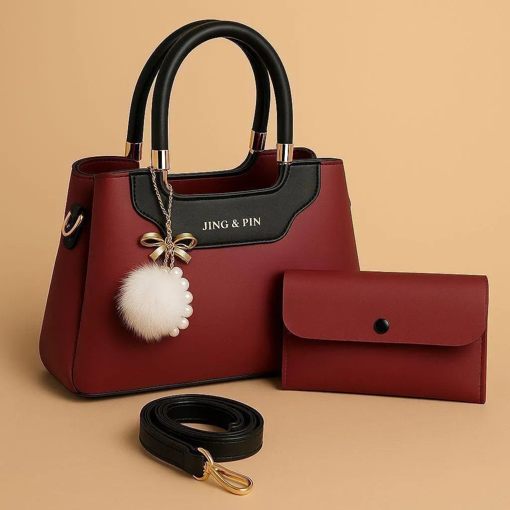 Leather Shoulder Bag with Wallet Set