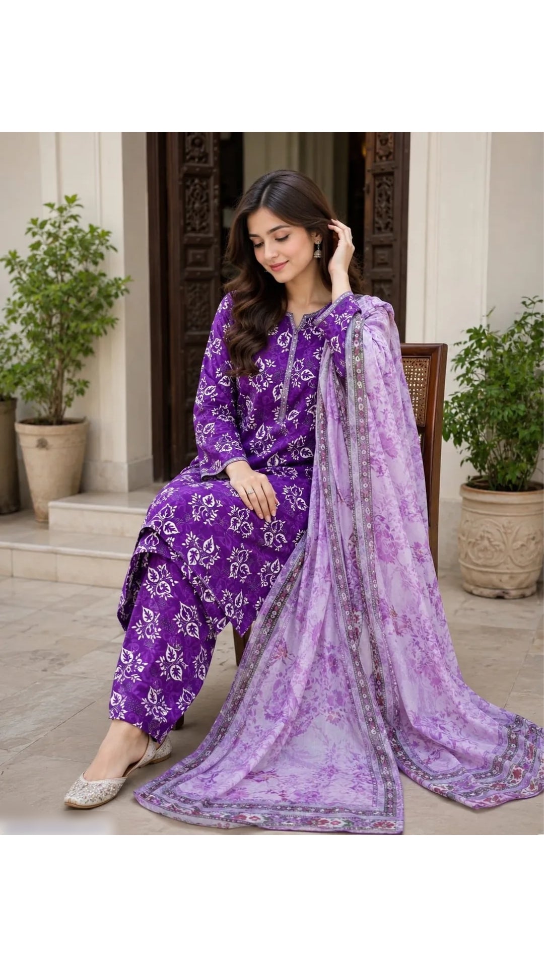 Purple Digital Print Lawn 3Pcs Set