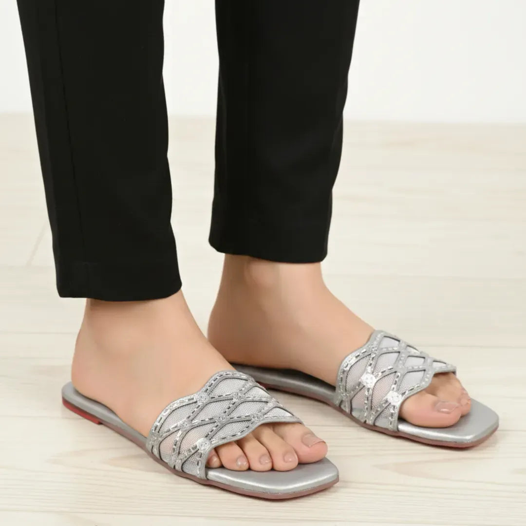Silver Gemstone Women's Fancy Slides