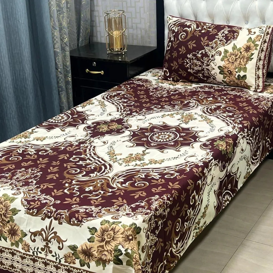 Crystal Cotton Printed Single Bedsheet Brown 2 Pcs