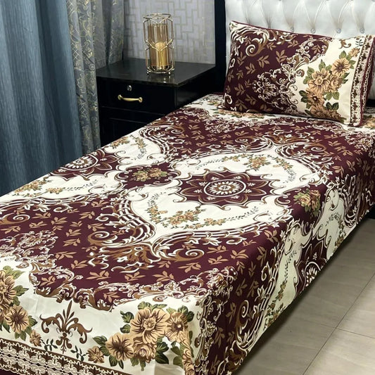 Crystal Cotton Printed Single Bedsheet Brown 2 Pcs