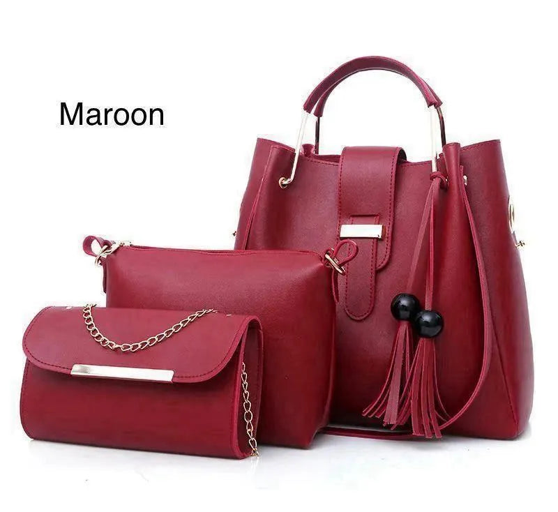 Blue 3-Piece Rexine Handbag Set for Girls