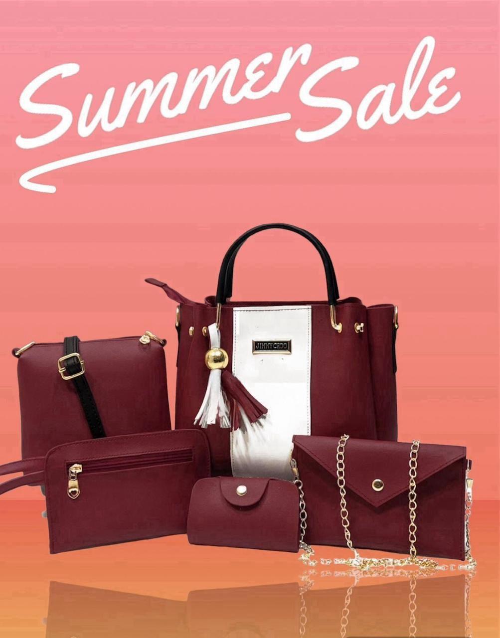 Chic 5-Piece Handbag Set for Girls in Maroon Rexine