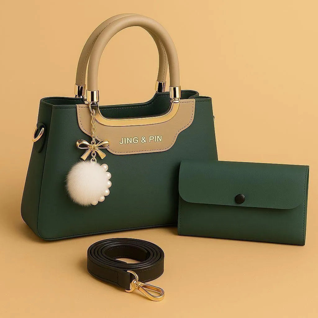 Leather Shoulder Bag with Wallet Set