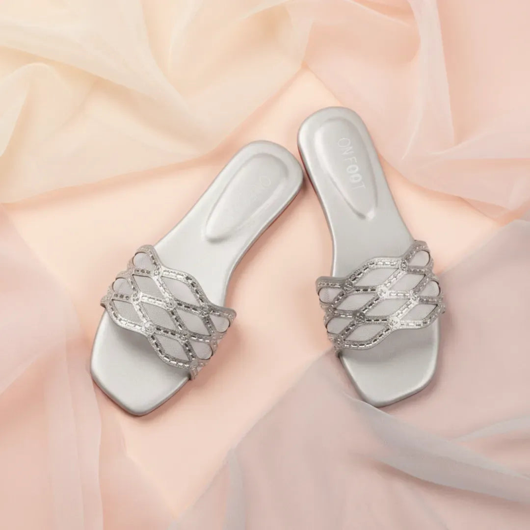 Silver Gemstone Women's Fancy Slides