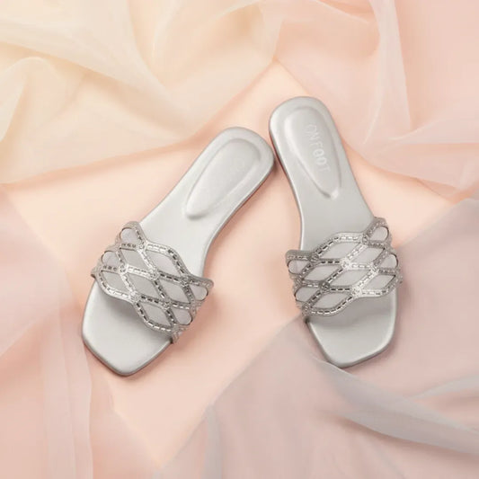 Silver Gemstone Women's Fancy Slides