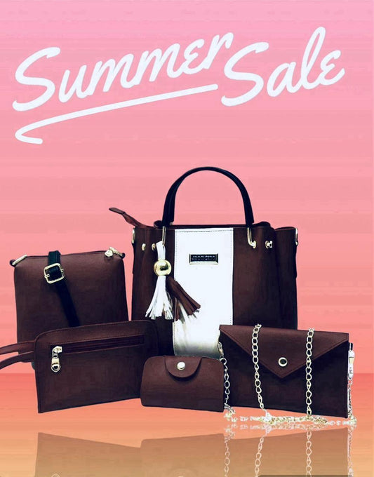 Chic 5-Piece Handbag Set for Girls in Maroon Rexine