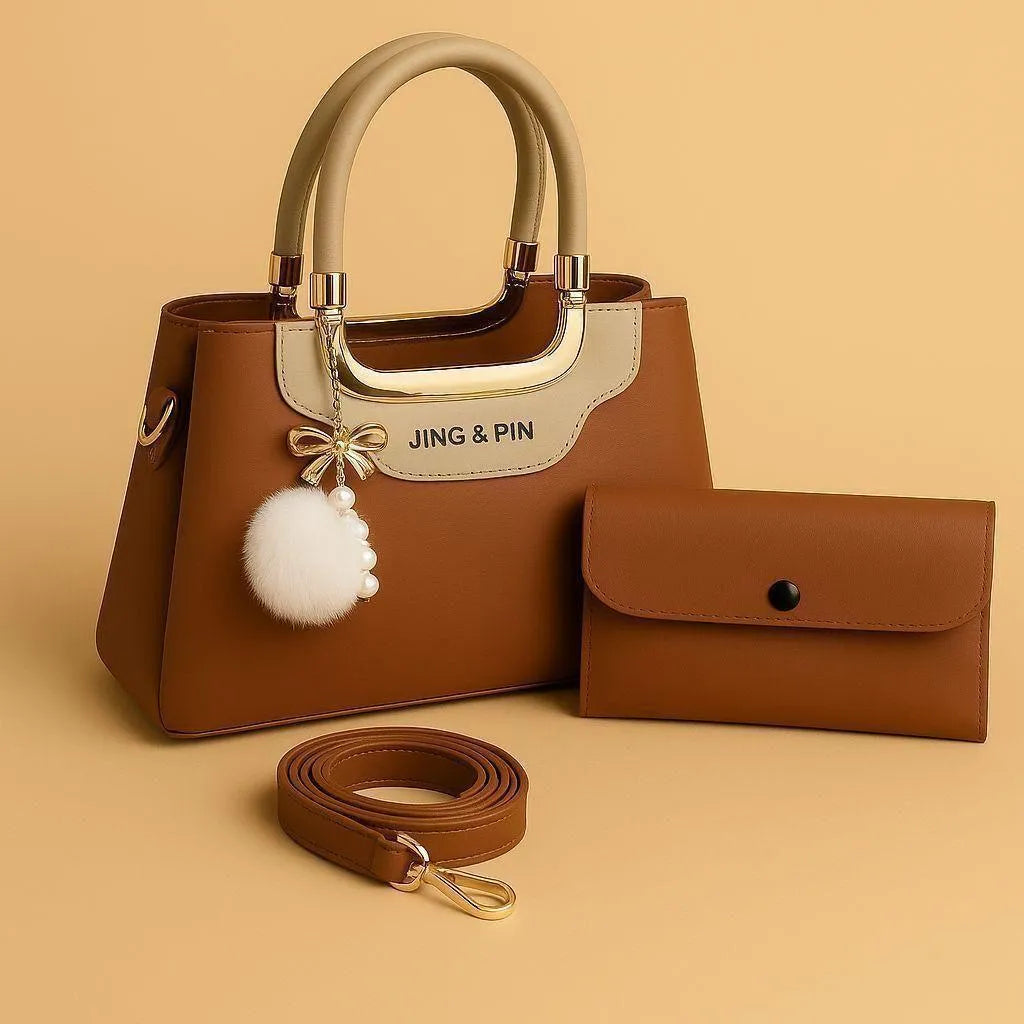 Leather Shoulder Bag with Wallet Set