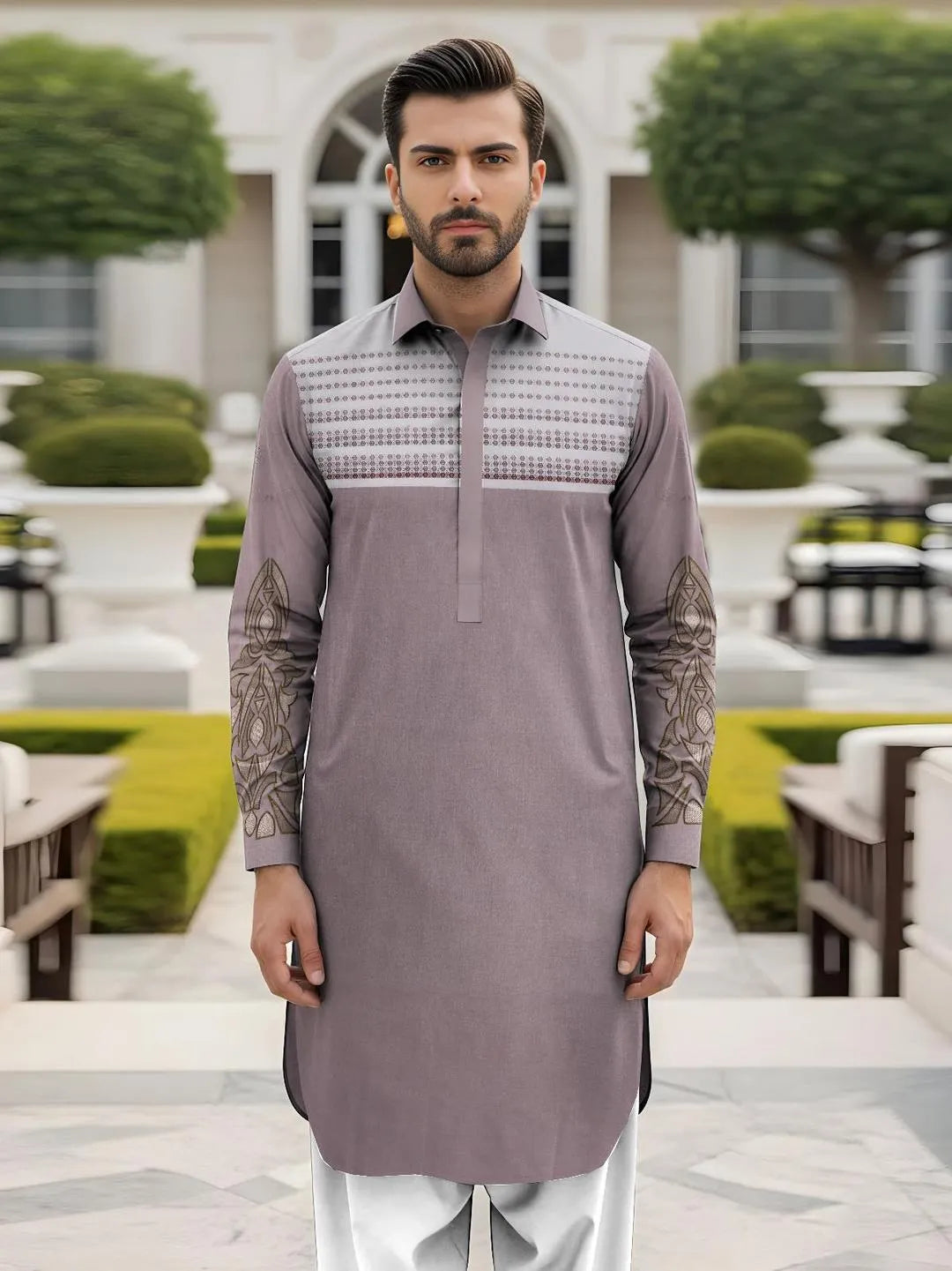 Men Cotton Embroidered Suit Purple Summer Eid Party Wear