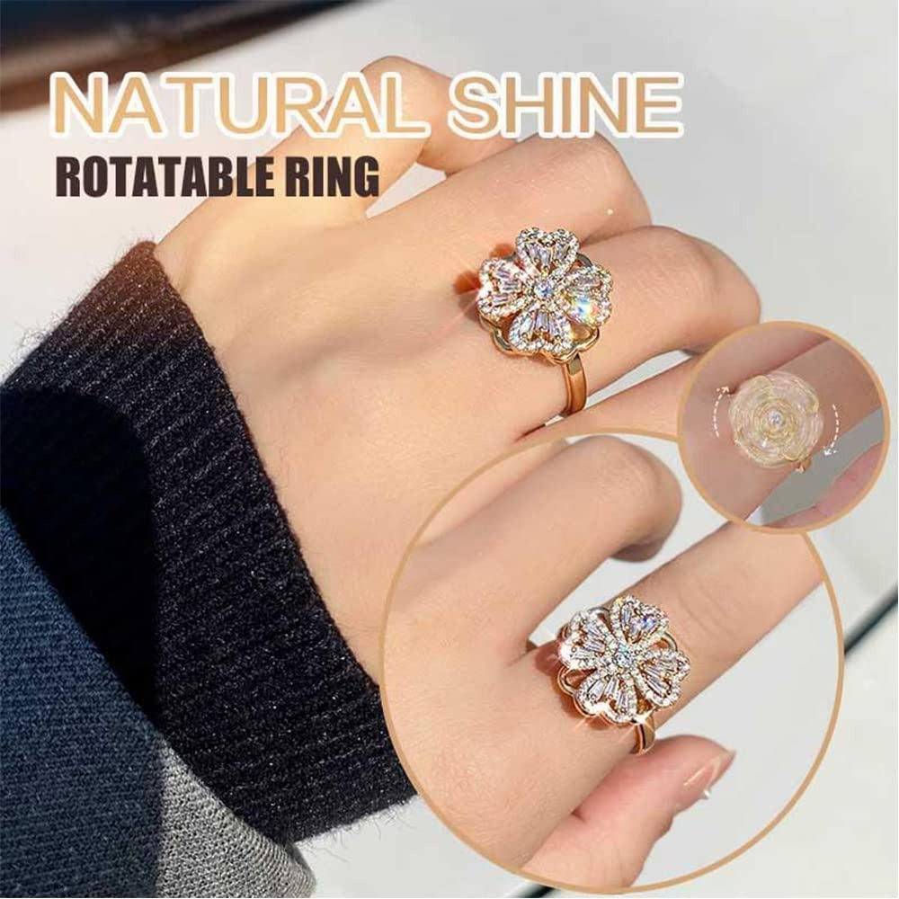 Leaf Clover Rotating Anxiety Ring – Spinner Fidget Ring for Stress Relief with box (H)