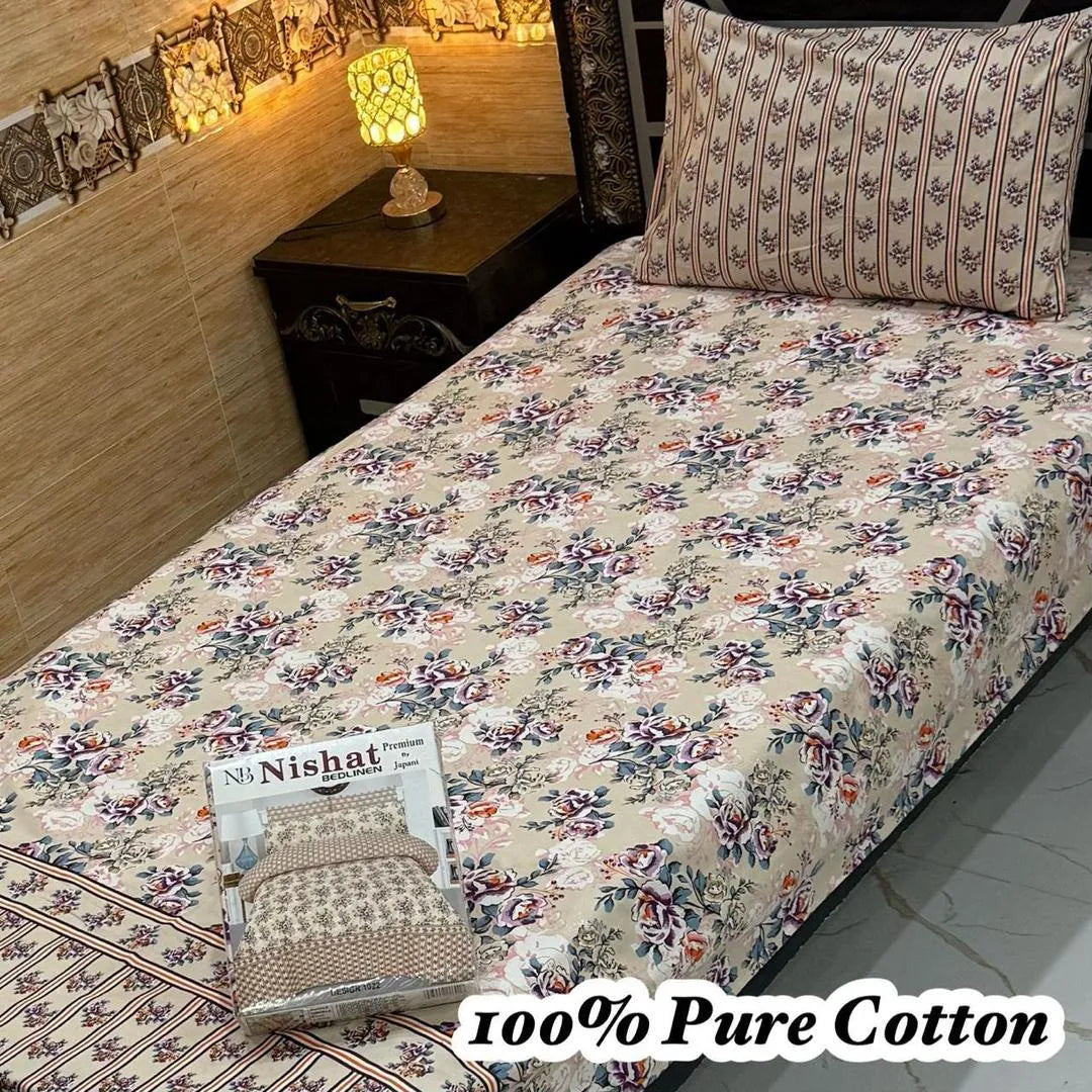 Vibrant 4 Pcs 100% Pure Cotton Printed Single Bedsheet