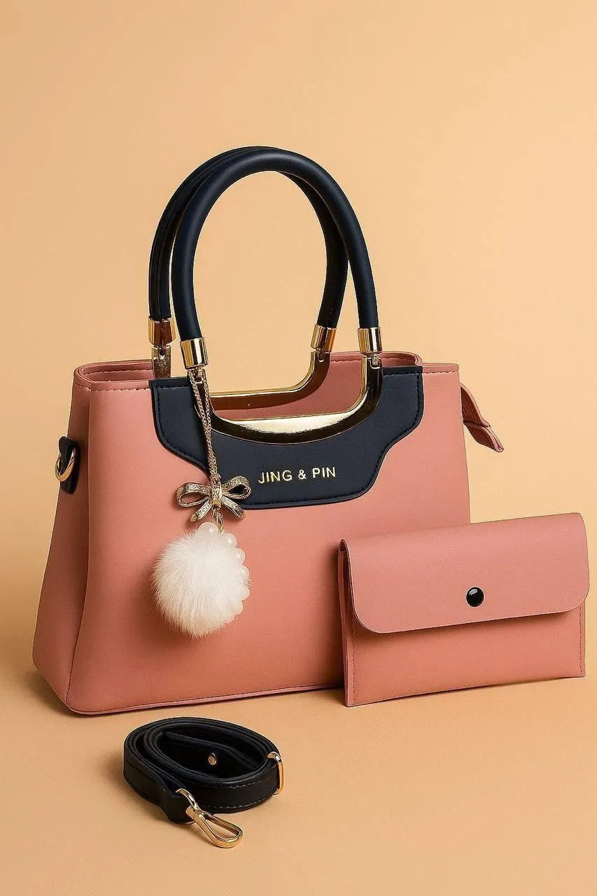 Leather Shoulder Bag with Wallet Set