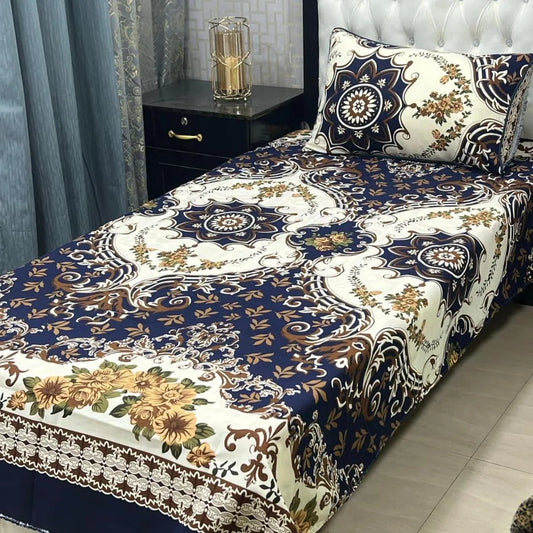 Crystal Cotton Printed Single Bedsheet Blue 2 Pcs