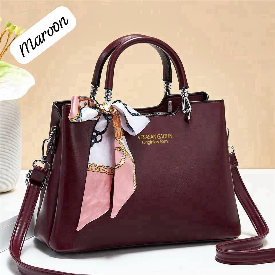 1Pc Vesasan Gaohn Faux Leather Handbag With Decorative Scarf Elegant Design (H)