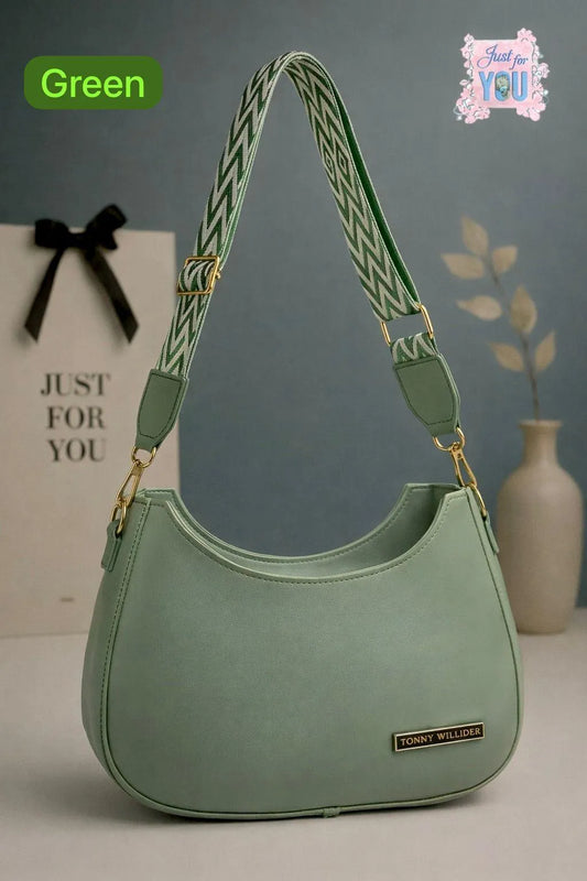 Green Leather Plain Shoulder Bag for Girls