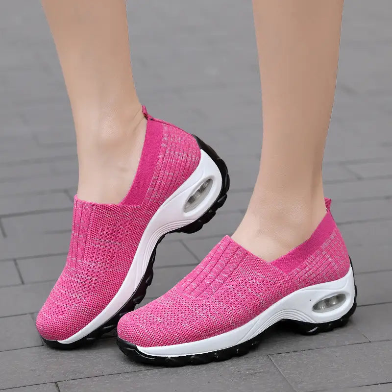 Women's Pink Mesh Slip-On Walking Shoes