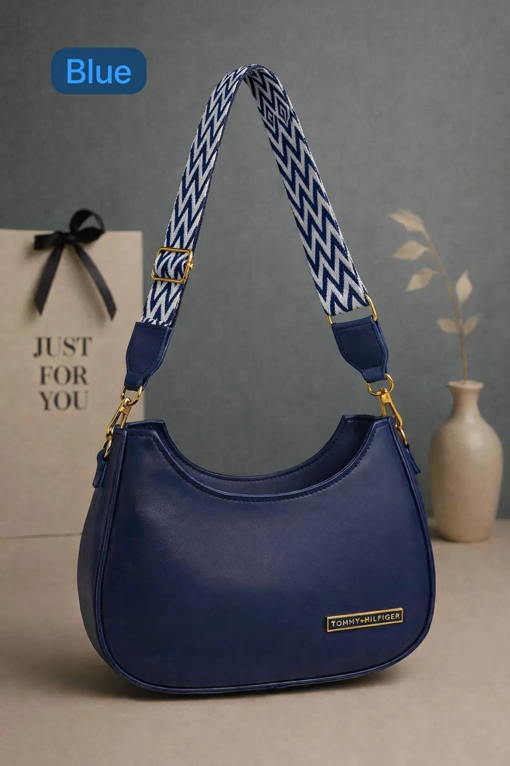 Blue Leather Shoulder Bag for Girls 6x9 Inch