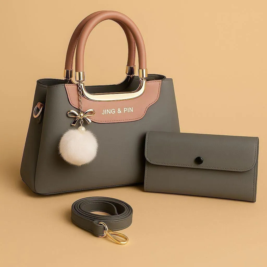 Leather Shoulder Bag with Wallet Set