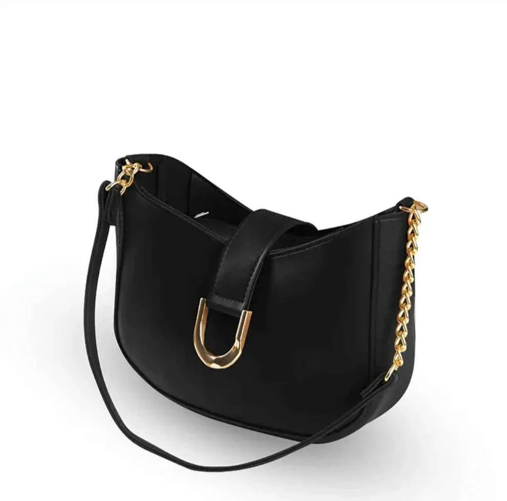 Black PU Leather Chain Strap Handbag for Girls