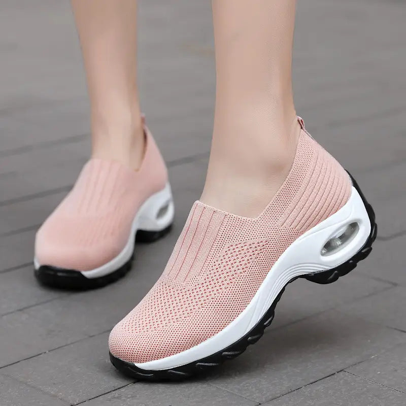 Women's Pink Mesh Slip-On Walking Shoes