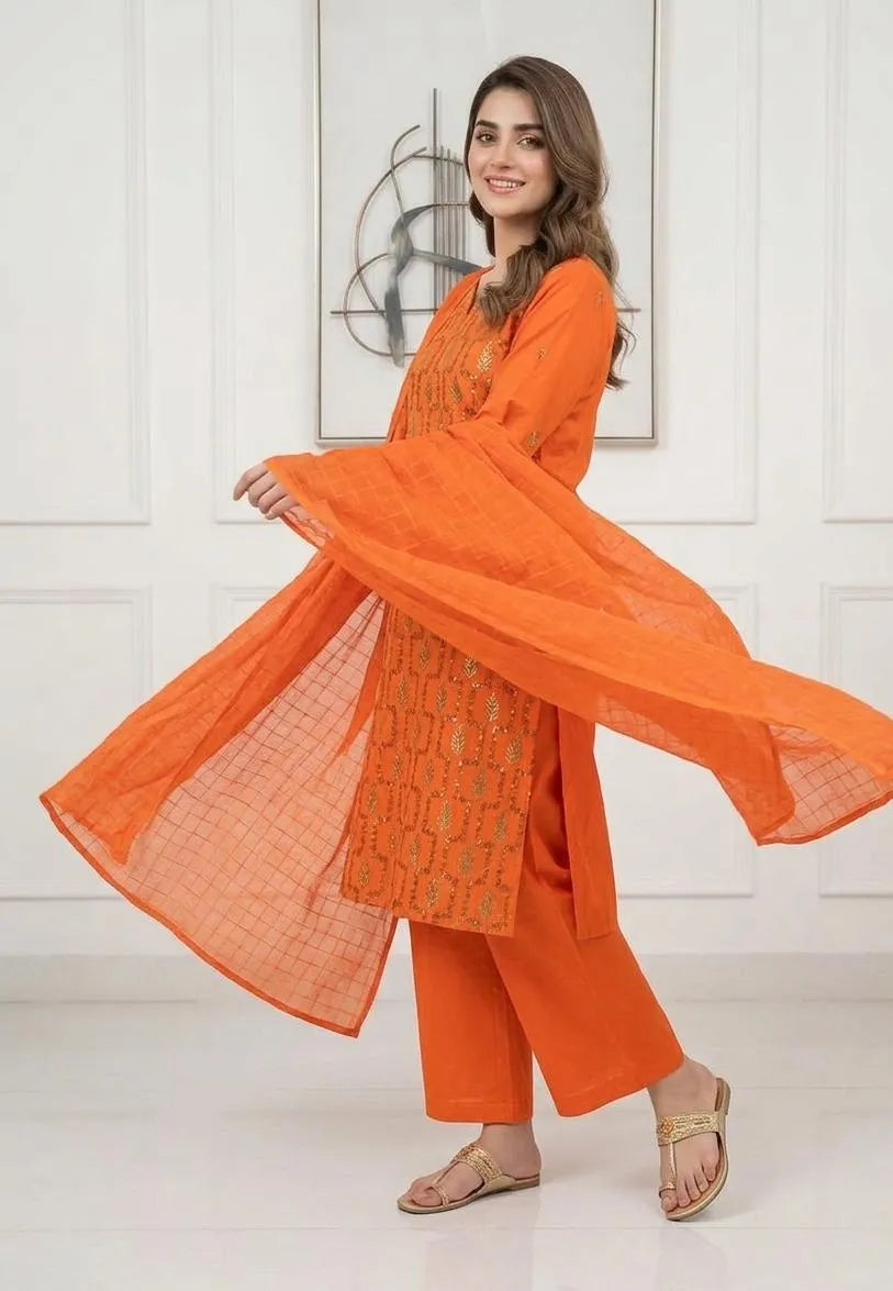 Orange Embroidered Kurta Pajama