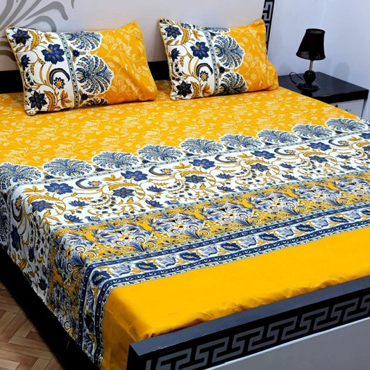 Crystal Cotton Printed Double Bedsheet Multicolor 3Pcs Set